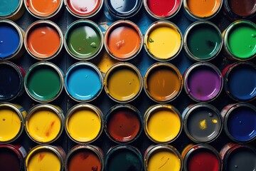 abstract colorful palette of multi-colored paints in jars