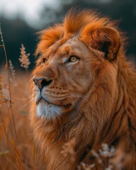 Obraz premium Fiery Gaze: Lion in the Sun