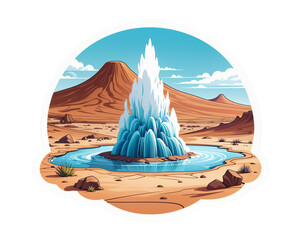 illustrated desert geyser eruption. Sticker illustration
 - obrazy, fototapety, plakaty