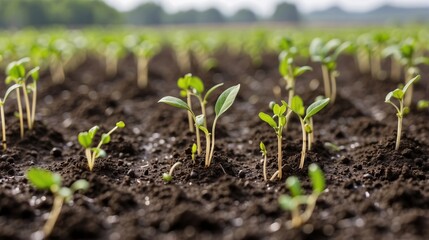 agriculture field plant sprouts coming out from the soil
