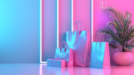 Shopping products and neon light.