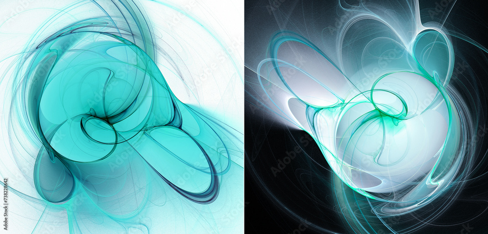 Poster azure abstract shapes bounded by curves look like hearts on light and black backgrounds. set of abst