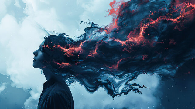 Surreal depressed office man suffered from mental illness,overthinking,burnout syndrome,stressed,anxiety,mental illness concept..