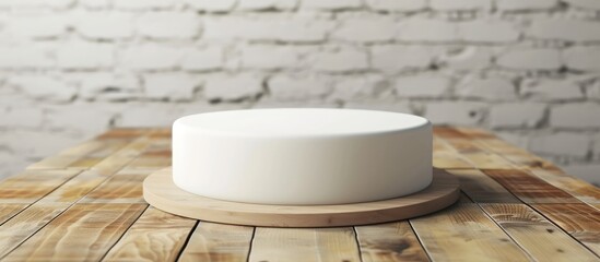 Blank top on wooden table for large white cake.