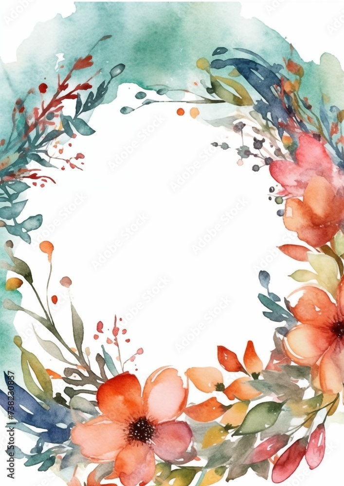 Wall mural watercolor frame of flowers