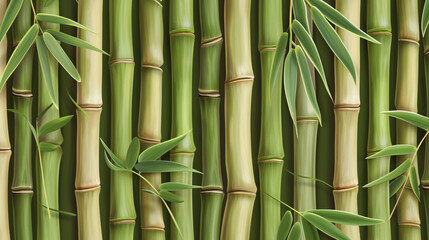 A tranquil and serene seamless pattern featuring delicate bamboo stalks, evoking a peaceful and...