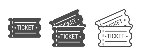 event Ticket coupon vector icon collection. Set of black coupon ticket icons for concert, cinema, festival, event. Black event tickets icons. - obrazy, fototapety, plakaty
