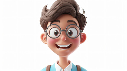 A delightful 3D cartoon illustration of a beaming teacher. This close-up portrait showcases the teacher's friendly smile and inviting personality, making it perfect for educational designs a