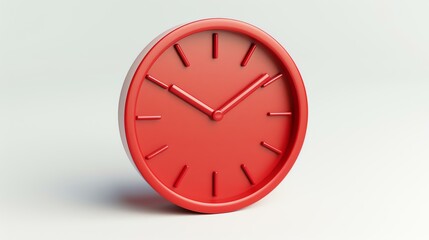 A striking 3D rendered icon of a vibrant red clock, showcased against a clean, white background. Perfect for adding a touch of sophistication and urgency to any project.