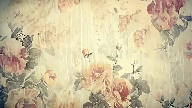 Vintage floral background with roses. Grunge paper texture.