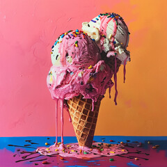 Delicioso y apetitoso helado napolitano  - obrazy, fototapety, plakaty