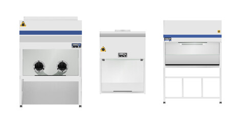 Medical biological safety cabinet laboratory analysis test storage set realistic vector