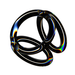 Futuristic glass rings shapes 3D illustration, modern geometric shape background template, glass dispersion effect