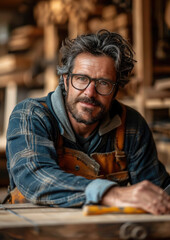 carpenter in a carpentry workshop sawing a wooden board, hobby, man, master, craft, furniture production, industry, handmade, tools, equipment, person, people