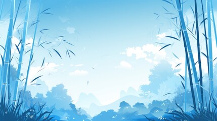 Background with bamboo forest in Sky Blue color.