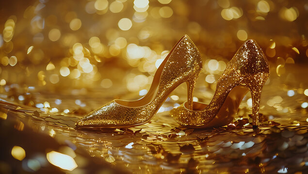Gold glitter high heel shoes best sale