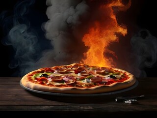 High angle view of food on table, dark background, fresh salad tomato onion, illustration