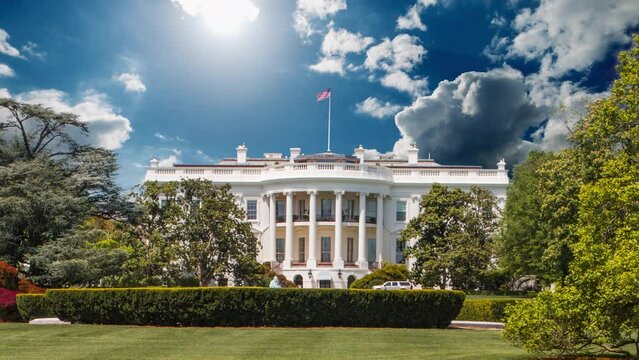 4K timelapse video with clouds of the President White House in Washington DC United States of America