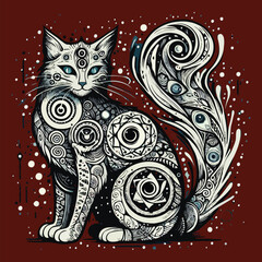 Cute sitting cat watercolor splash paint vibrant colors eps vector illustration on isolated background, Abstract digital art for logo, t-shirt design, posters, banners, greetings, sticker print design