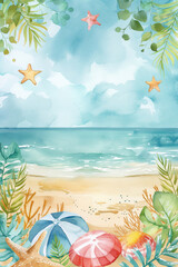 Fototapeta na wymiar Watercolor summer tropical beach background digital paper