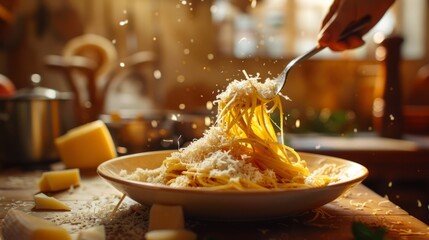 Pasta spaghetti with cheese and souce - obrazy, fototapety, plakaty