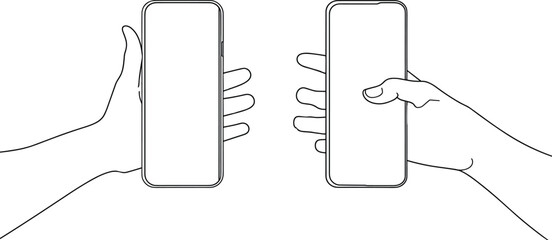 continuous single line drawing two hands holding smartphone touch screen, digital art, minimalist illustration, vector graphics, technology concept