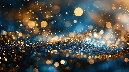 blue background with gold dust sparkles, bokeh 