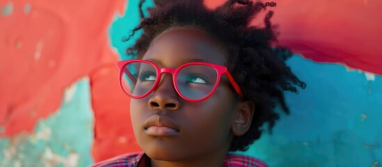 Thoughtful youngster wearing red spectacles