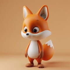 3D fox illustration, cute and delightful with simple background
