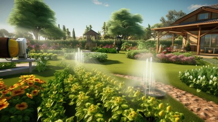 Obraz premium Explore our Smart Garden Watering System with Rotating Sprinklers