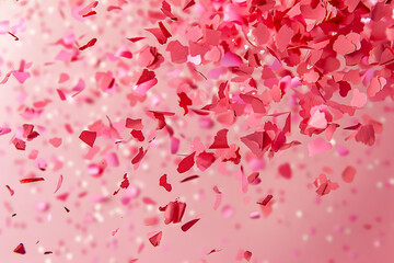 red confetti falling onto a pink background in the st