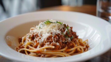 Spaghetti Bolognese with fresh Parmesan