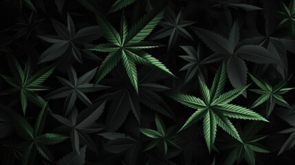 Background with Black marijuana leaves.