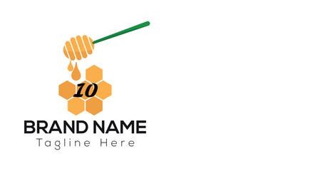 Bee Template On 10 Letter. Bee and Honey Logo Design Concept	