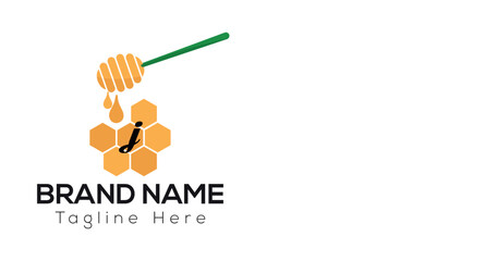 Bee Template On J Letter. Bee and Honey Logo Design Concept	