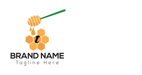 Bee Template On T Letter. Bee and Honey Logo Design Concept	
