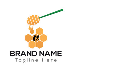 Bee Template On V Letter. Bee and Honey Logo Design Concept	
