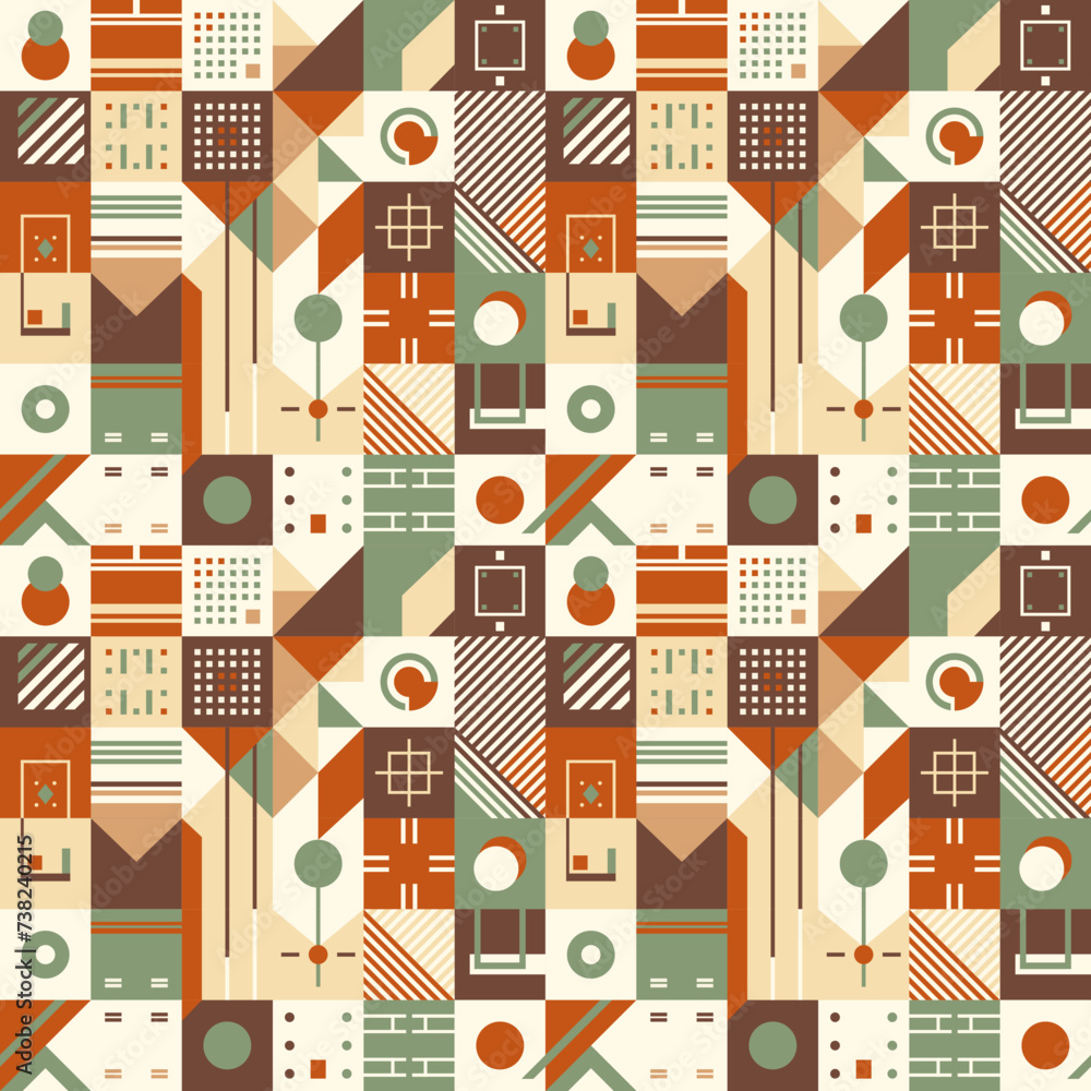 Aufkleber seamless pattern in retro style with abstract geometric shapes and lines, flat vector illustration