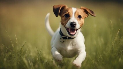 jack russell terrier Happy jack russell pet dog puppy running in the grass 
