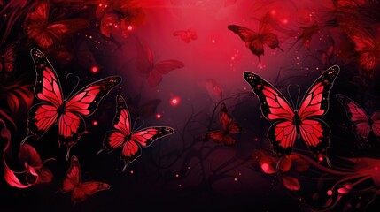 Background with butterflies in Red color.