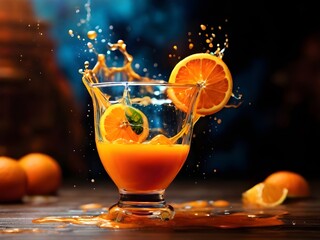 juice in the glass on dark background, 