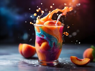 juice in the glass on dark background, 