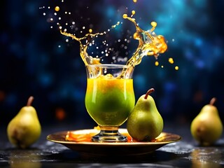 juice in the glass on dark background, 