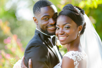 Naklejka premium Smiling wedding couple. Pretty bride and stylish groom.