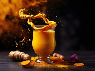 juice in the glass on dark background, 