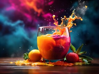 juice in the glass on dark background, 