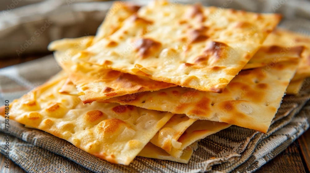 Poster detailed close up of textured unleavened bread with intricate patterns and dense texture