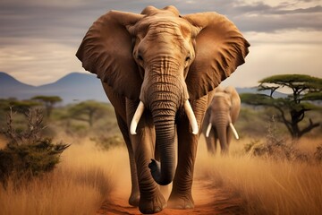 Fototapeta na wymiar Eloquent Elegance The Stately Elephant Marching