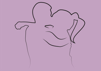 Linear Silhouettes. A man and a woman. Kiss. The stencil. guy and girl kissing
