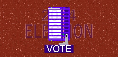 Electronic Voting Machine (EVM) design banner isolated on a pattern background with for election 2024.  EVM is a device used to electronically record and count votes cast in elections. - obrazy, fototapety, plakaty